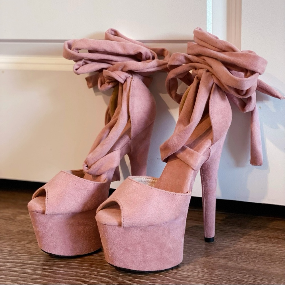 Suede Pole Dance Platform Sandals with Ankle Wrap